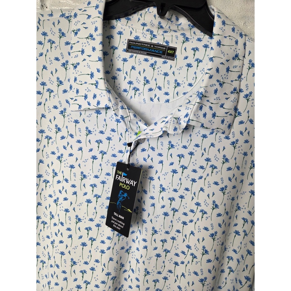 Roundtree & Yorke Performance Men's size 4XT Tall polo shirt Flowers Fairway NWT